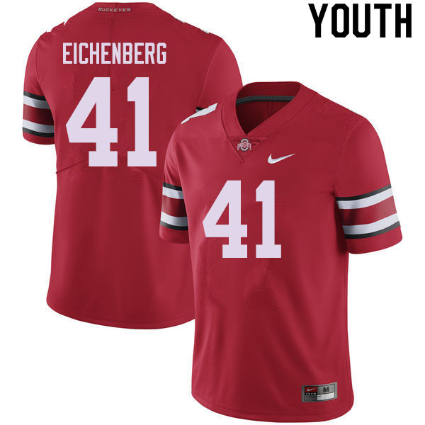 Ohio State Buckeyes Tommy Eichenberg Youth #41 Red Authentic Stitched College Football Jersey
